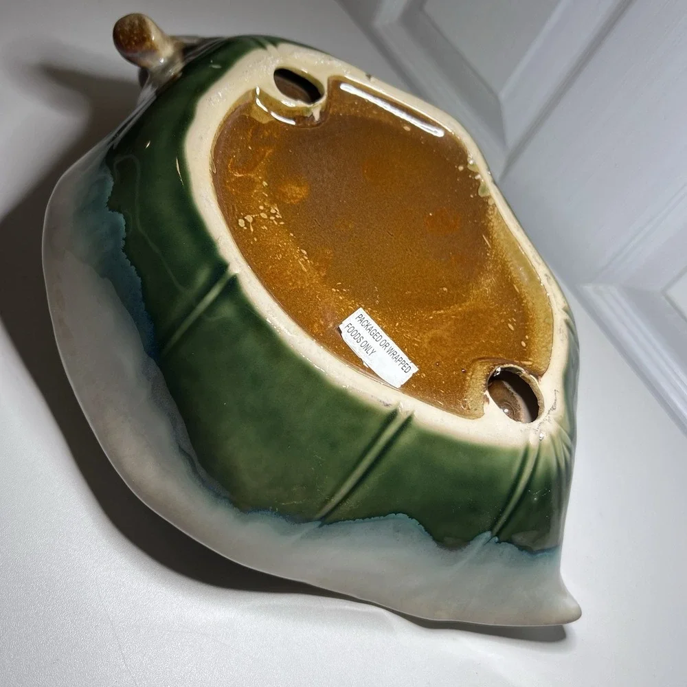 Vintage Ceramic Leaf-Shaped Divided Serving Dish 